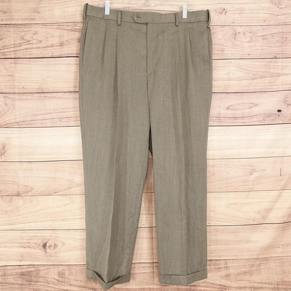 Roundtree & Yorke Easy Care Dress Pants Mens 38x28 Brown Pleated Cuffed